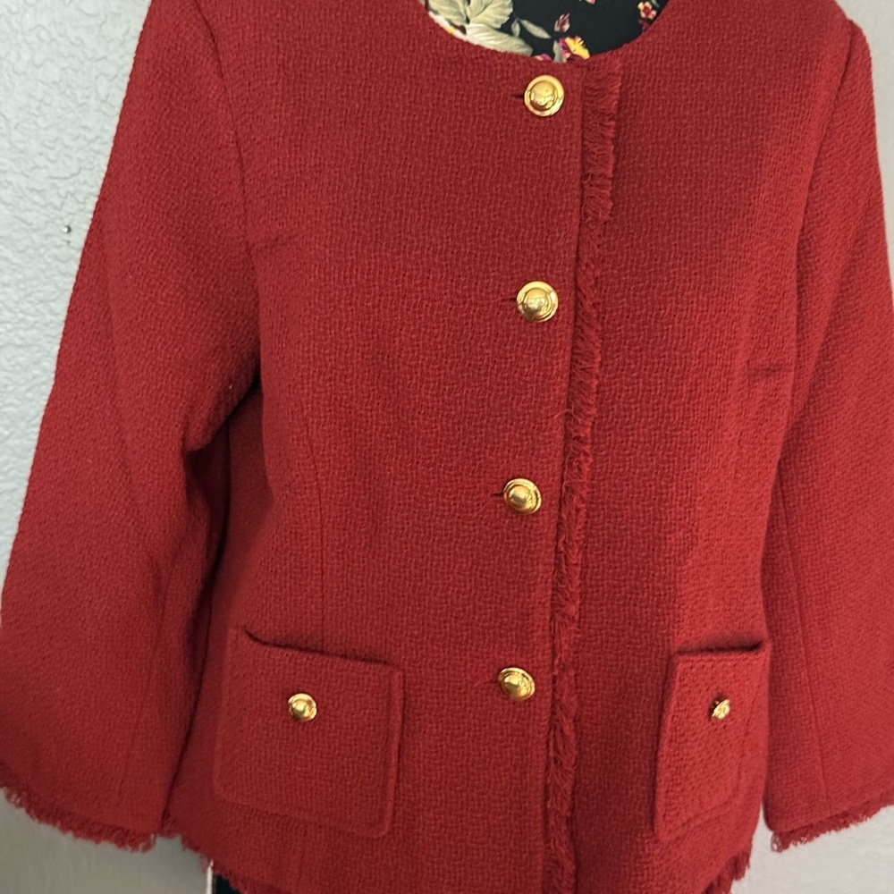 Joan Rivers Boucle jacket with self fringe and bracelet sleeves and front pocket